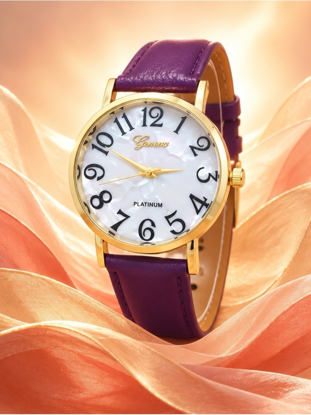 2394-170 Geneva Gold Case Watch with Purple Leather Strap